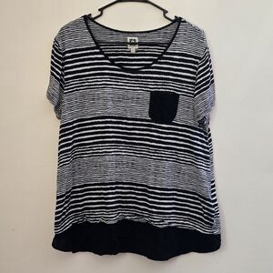 Anne Klein Women's Large Black and White Striped Short Sleeve Top
